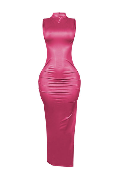 Marenna Faux Leather Ruched Maxi Dress