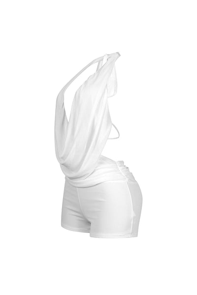 Wine Glow Mesh Cowl Neck Halter Romper
