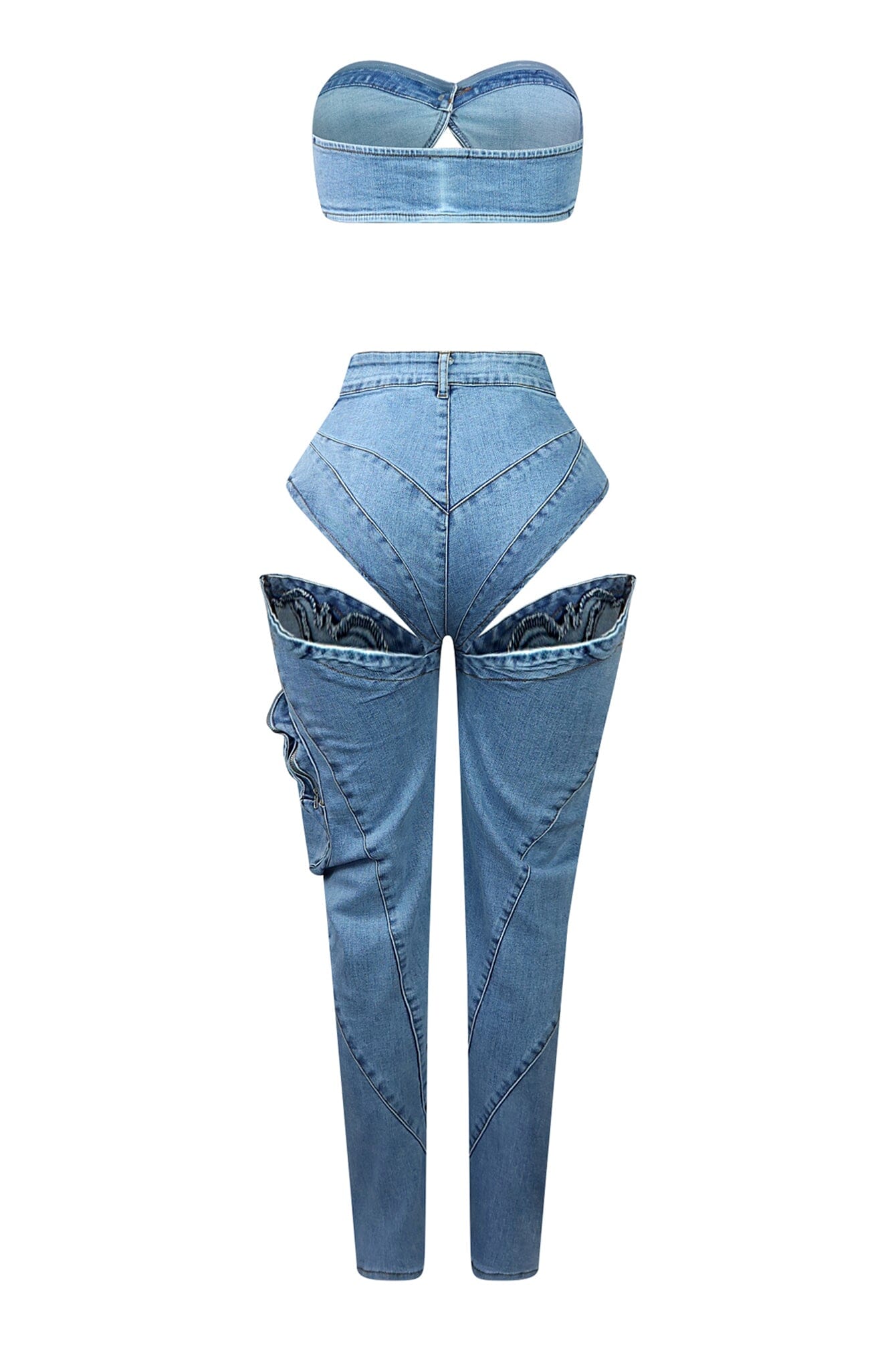 Velvsy Boss Babe Denim Tube Top & Cut Out Pants SET